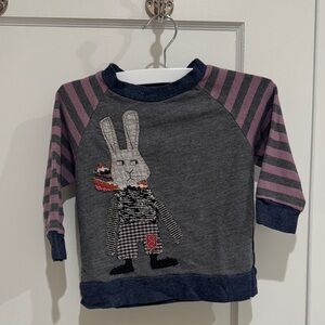Kookooshka Cape Cod Gray and Pink Striped Kids Shirt with Bunny Design top 2T